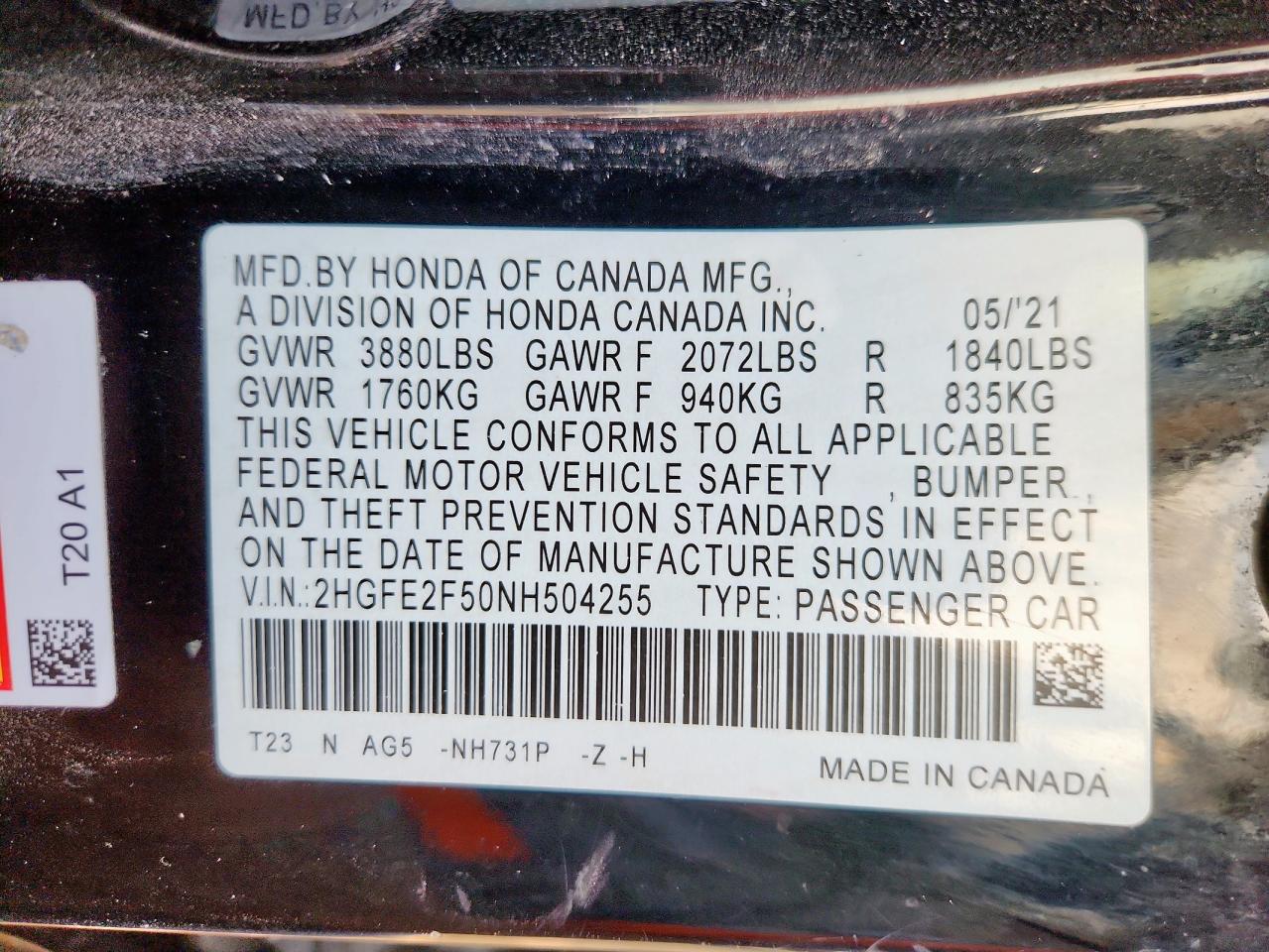 Lot #3290322951 2022 HONDA CIVIC SPOR