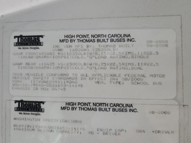 2009 THOMAS SAF-T-LINER HDX #3256344375