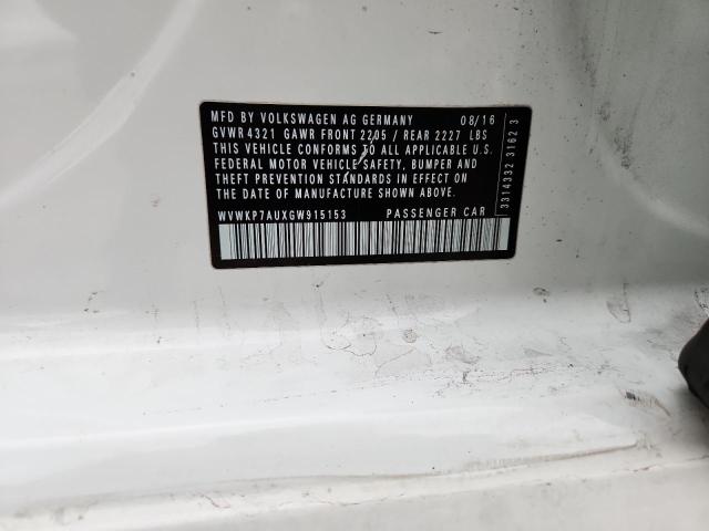 2016 VOLKSWAGEN E-GOLF SE WVWKP7AUXGW915153