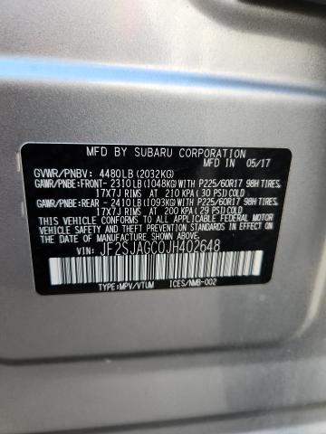 2018 SUBARU FORESTER 2 - JF2SJAGC0JH402648