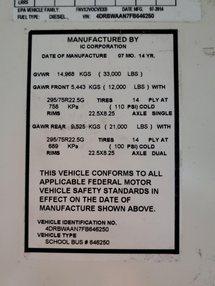 Lot #3268971008 2015 IC CORPORATION RE SERIES SCHOOL