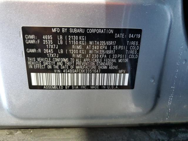 2019 SUBARU OUTBACK 2. 4S4BSAFC6K3351647