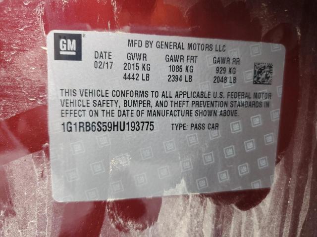 2017 CHEVROLET VOLT PREMI 1G1RB6S59HU193775