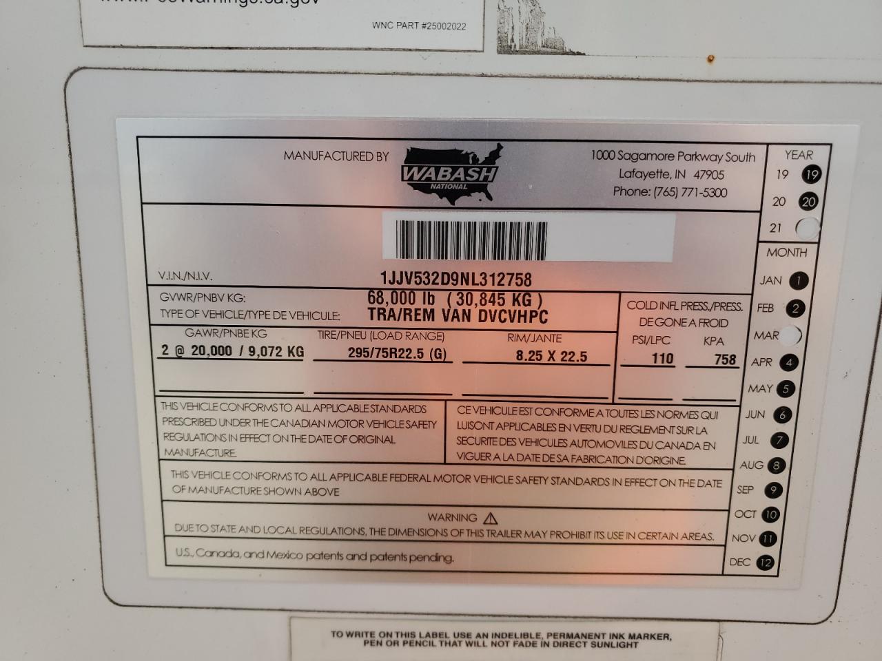 Lot #3283934848 2022 WABASH DVCHPC