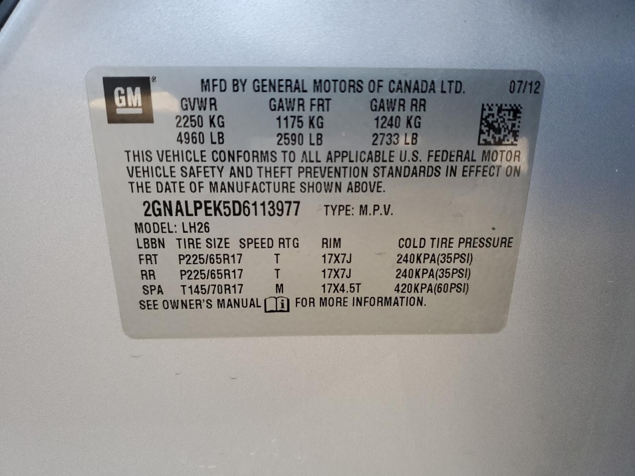 Lot #3315660779 2013 CHEVROLET EQUINOX LT