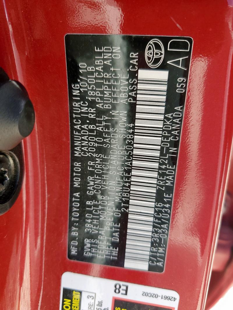 2010 TOYOTA COROLLA BA - 2T1BU4EE1AC503844