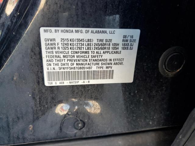 2016 HONDA PILOT EXL - 5FNYF5H87GB051497