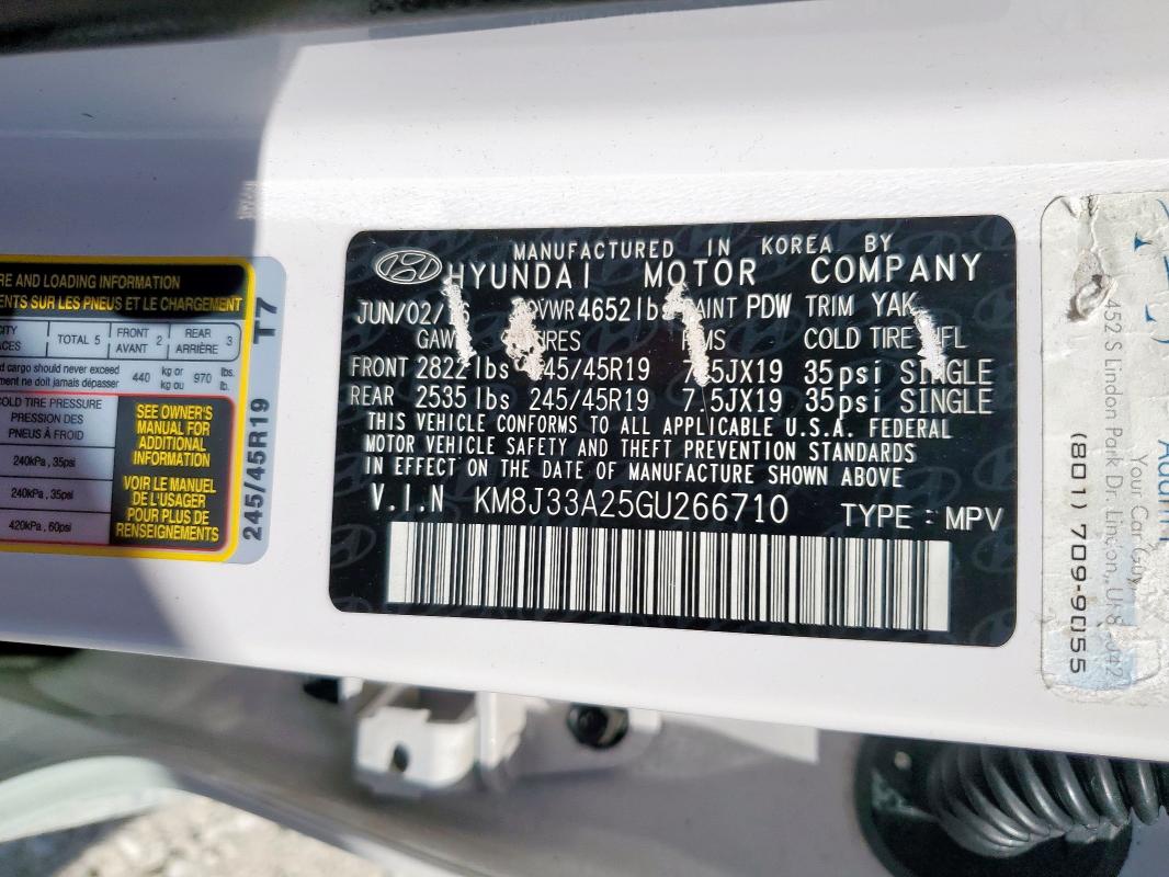 2016 HYUNDAI TUCSON LIM KM8J33A25GU266710