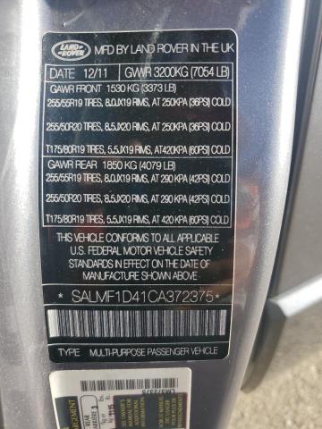 2012 LAND ROVER RANGE ROVE - SALMF1D41CA372375