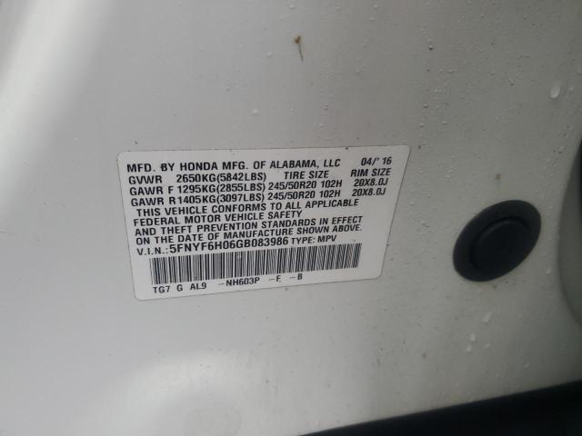 2016 HONDA PILOT ELIT - 5FNYF6H06GB083986