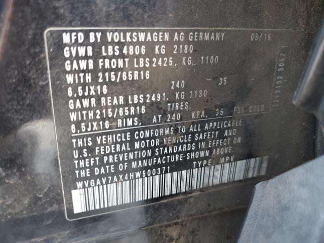 2017 VOLKSWAGEN TIGUAN S - WVGAV7AX4HW500371