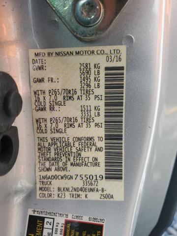 2016 NISSAN FRONTIER S 1N6AD0CW9GN755019