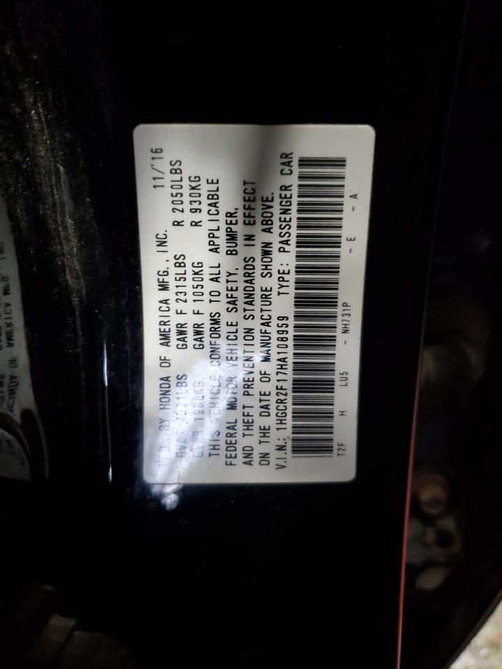 Lot #3316836672 2017 HONDA ACCORD SPO