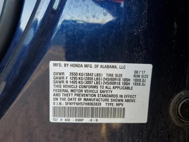 2017 HONDA PILOT EXL #3297910782