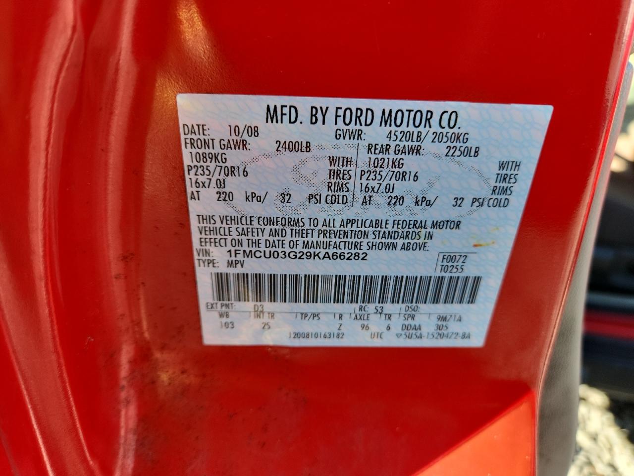 Lot #3287786097 2009 FORD ESCAPE XLT