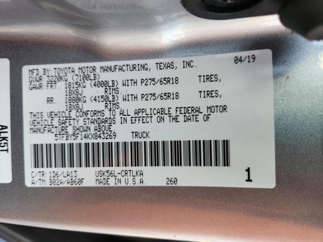 2019 TOYOTA TUNDRA DOU - 5TFBY5F14KX843269