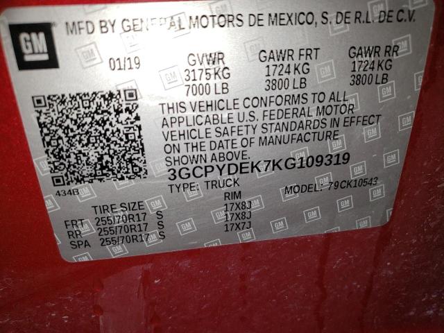 2019 CHEVROLET SILVERADO 3GCPYDEK7KG109319