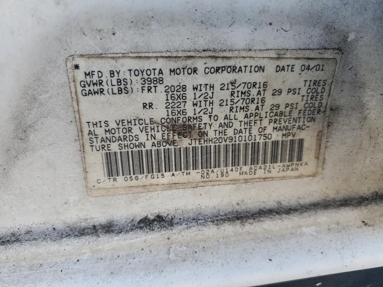 Lot #3311487259 2001 TOYOTA RAV4