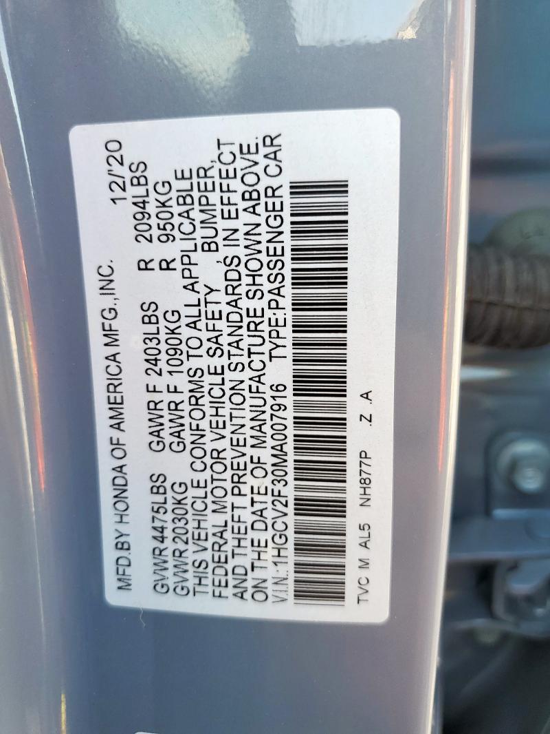 2021 HONDA ACCORD SPO - 1HGCV2F30MA007916