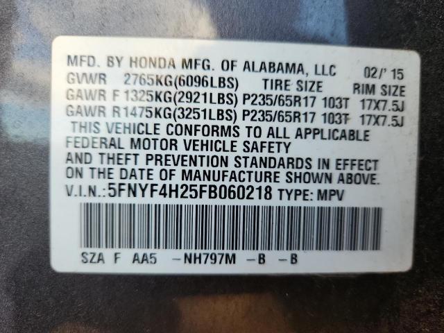 2015 HONDA PILOT LX 5FNYF4H25FB060218