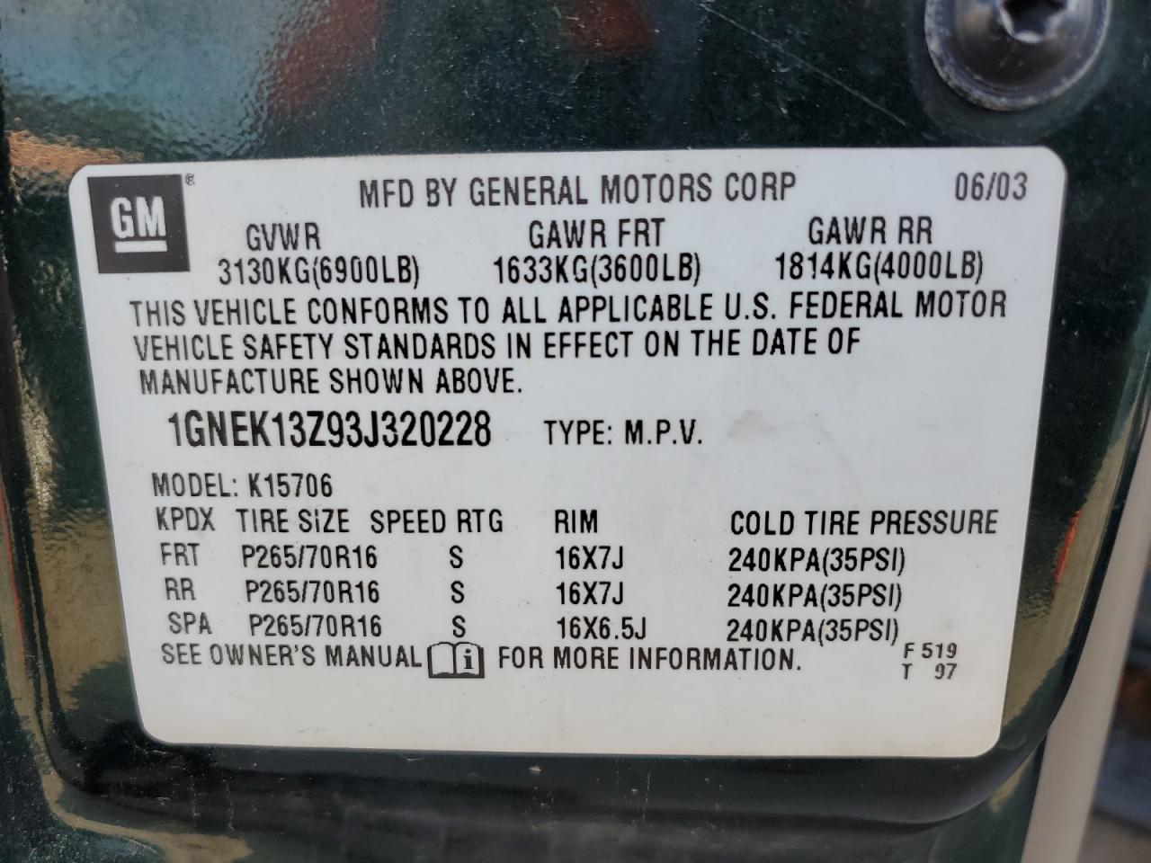 Lot #3276474713 2003 CHEVROLET TAHOE K150