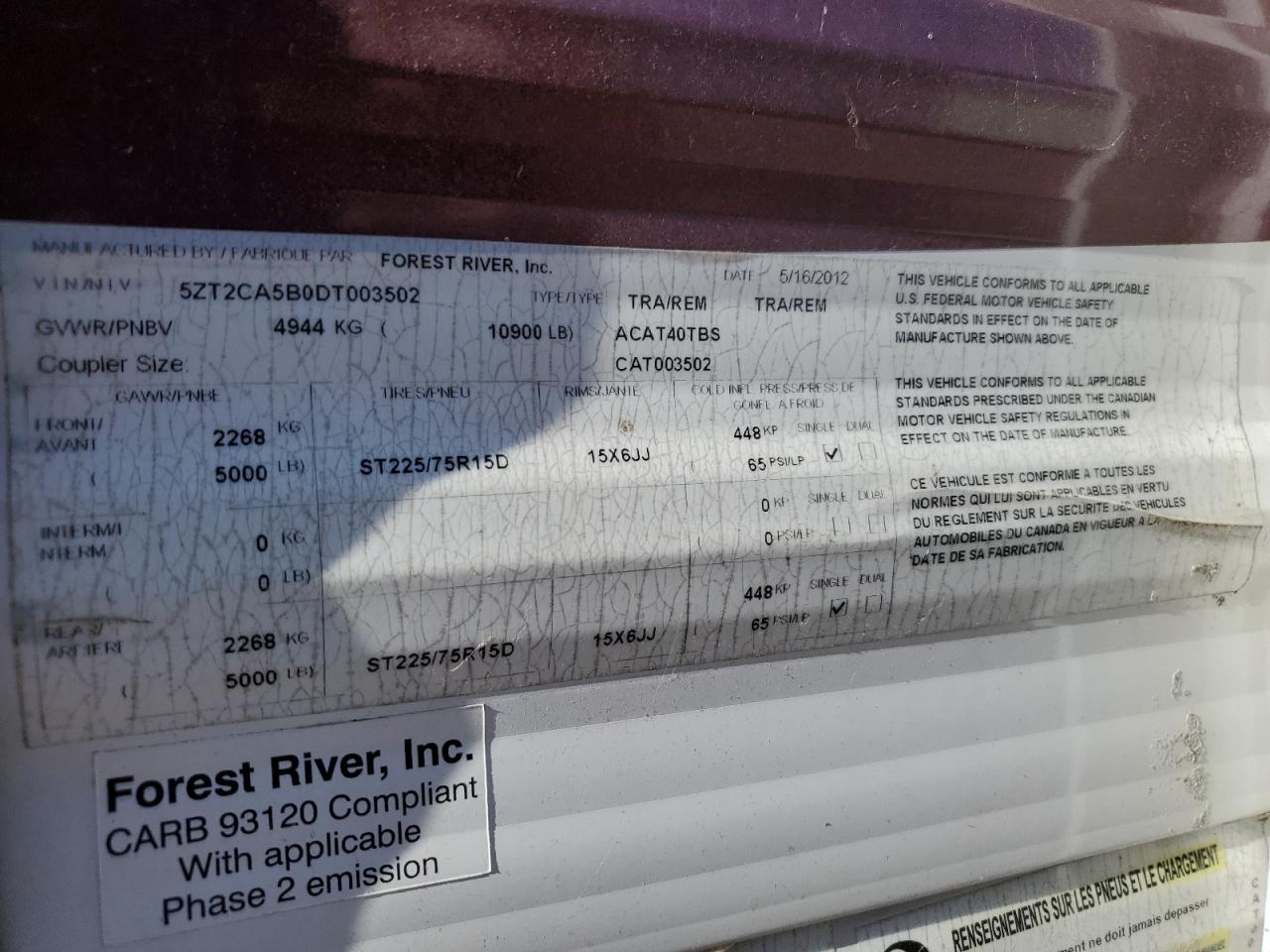 Lot #3263641694 2013 CATL TRAILER