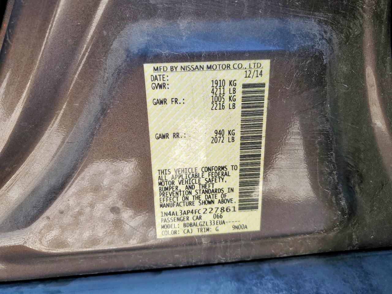 Lot #3309653904 2015 NISSAN ALTIMA 2.5