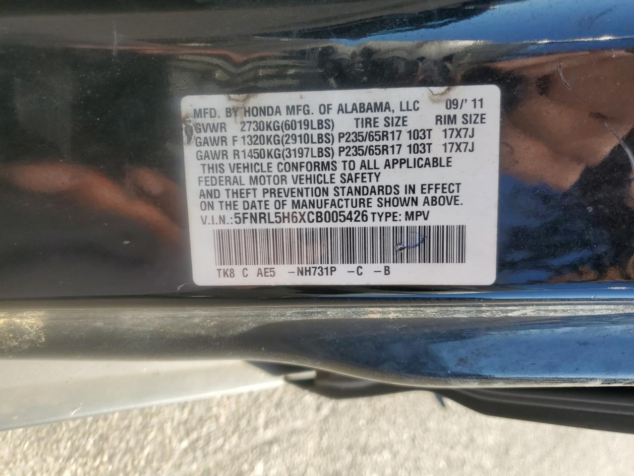 Lot #3284591367 2012 HONDA ODYSSEY EX