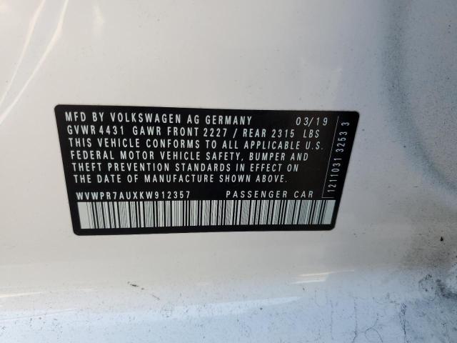 2019 VOLKSWAGEN E-GOLF SEL WVWPR7AUXKW912357