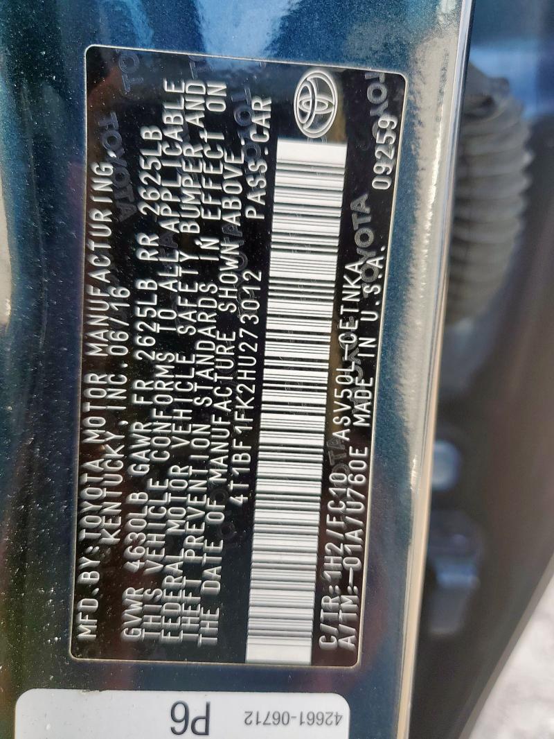 2017 TOYOTA CAMRY LE - 4T1BF1FK2HU273012