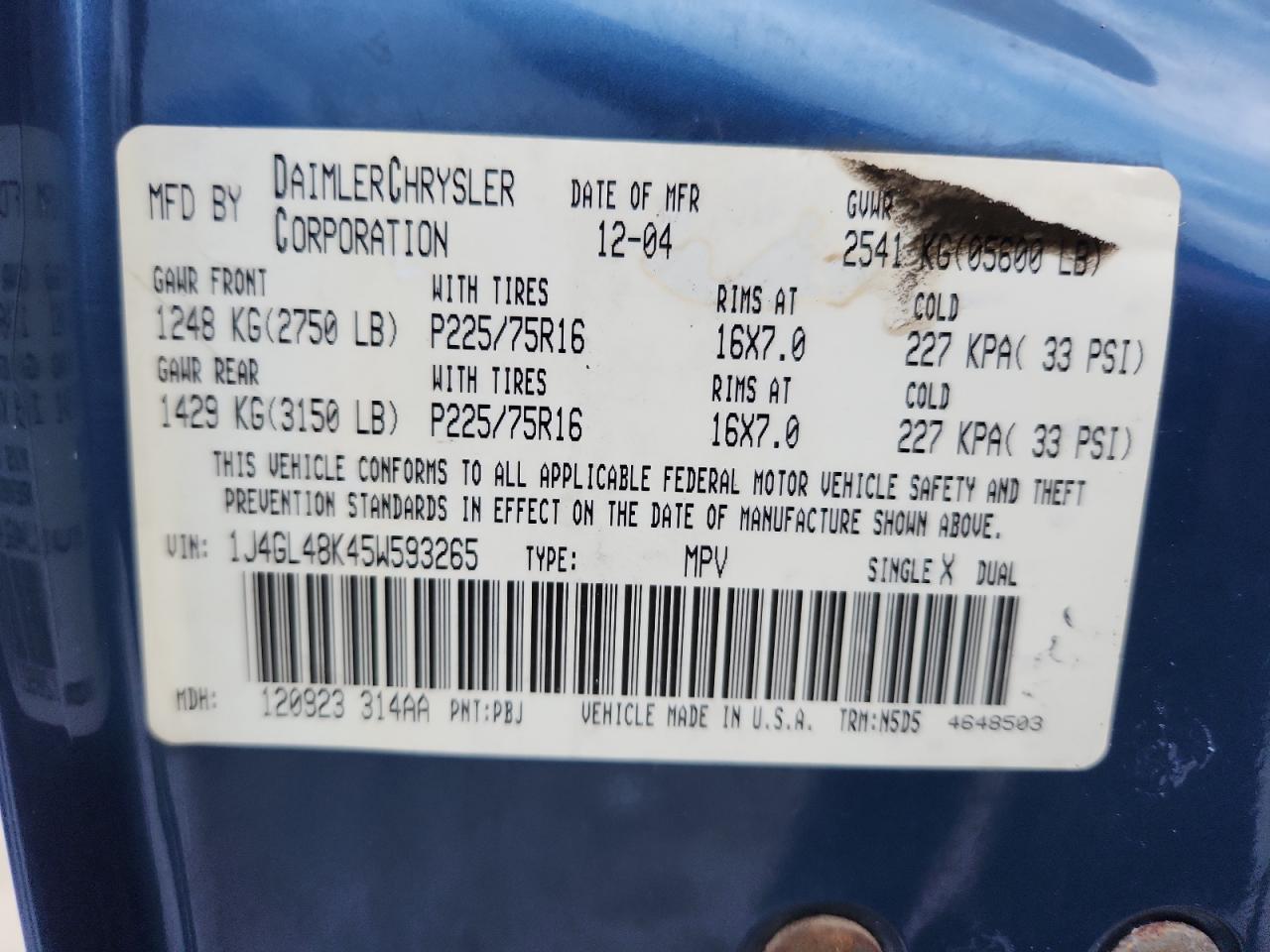 Lot #3284077518 2005 JEEP LIBERTY SP