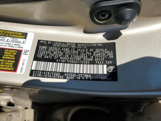 2012 TOYOTA CAMRY BASE - 4T1BF1FK6CU112283