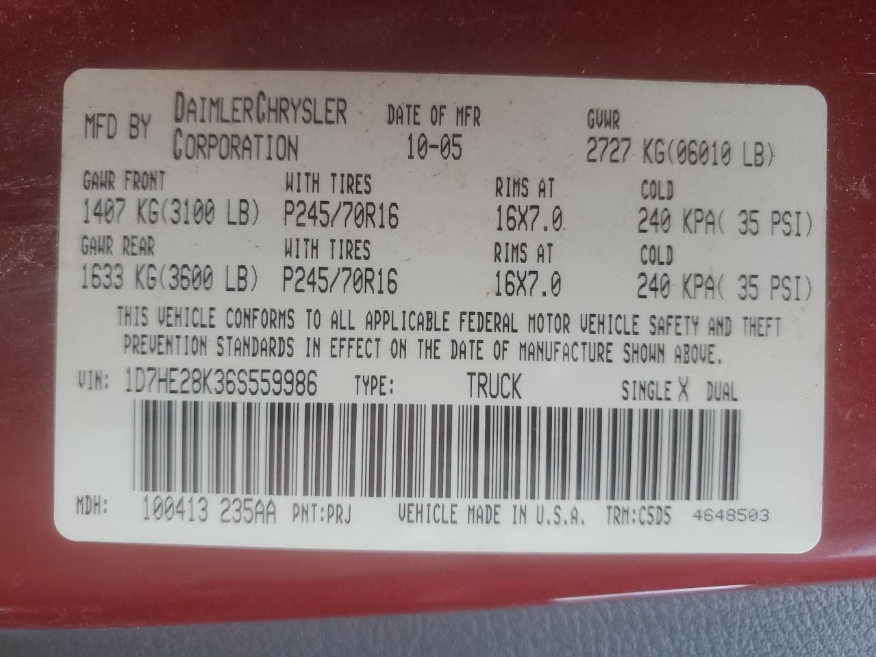 Lot #3292326278 2006 DODGE DAKOTA QUA