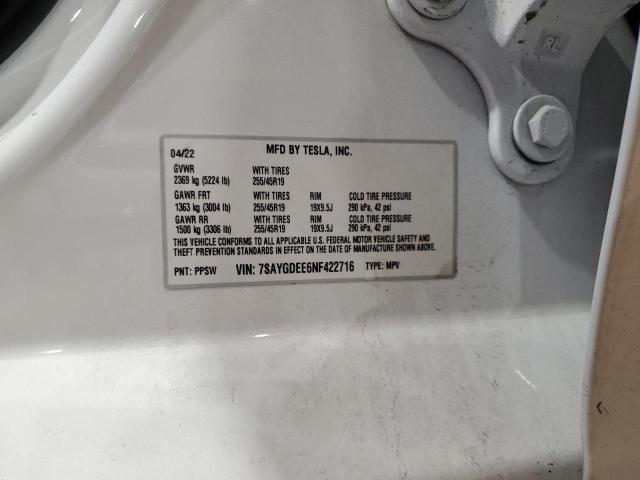 2022 TESLA MODEL Y - 7SAYGDEE6NF422716