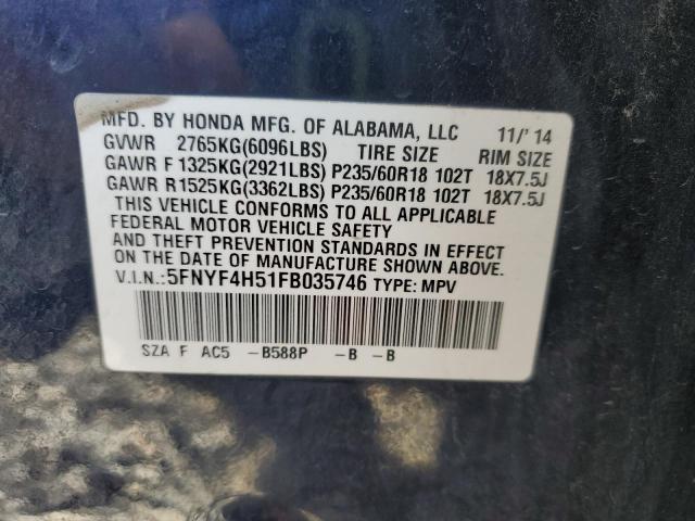 2015 HONDA PILOT EXL - 5FNYF4H51FB035746