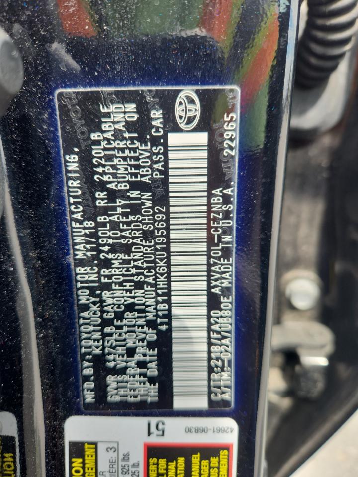 Lot #3316093268 2019 TOYOTA CAMRY L