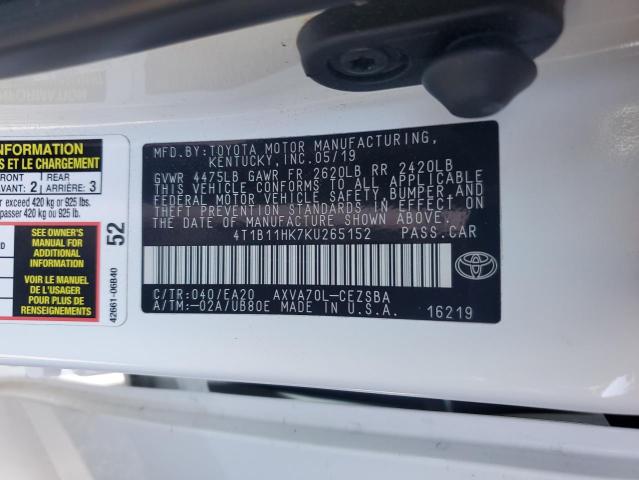 2019 TOYOTA CAMRY L - 4T1B11HK7KU265152