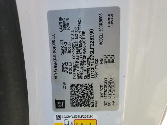 2020 CHEVROLET SILVERADO 1GC0YLE76LF226190