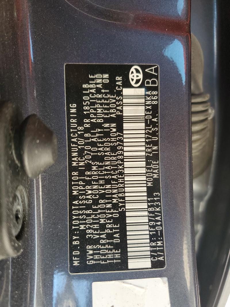 2019 TOYOTA COROLLA L - 5YFBURHE3KP899737