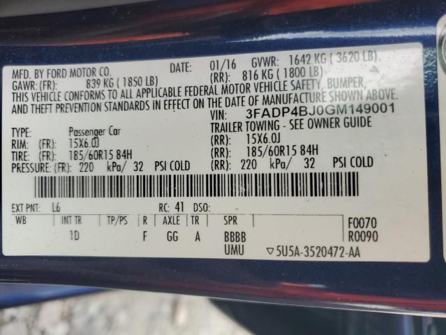 2016 FORD FIESTA SE - 3FADP4BJ0GM149001