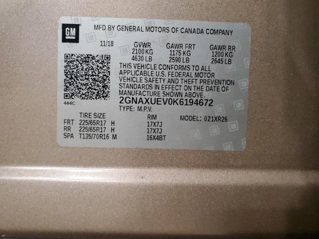 2019 CHEVROLET EQUINOX LT - 2GNAXUEV0K6194672