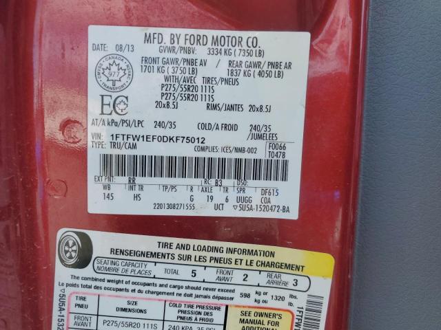 2013 FORD F150 SUPER - 1FTFW1EF0DKF75012