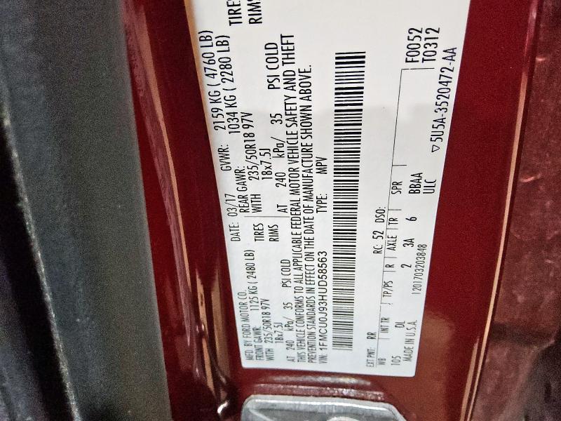 2017 FORD ESCAPE TIT - 1FMCU0J93HUD58563