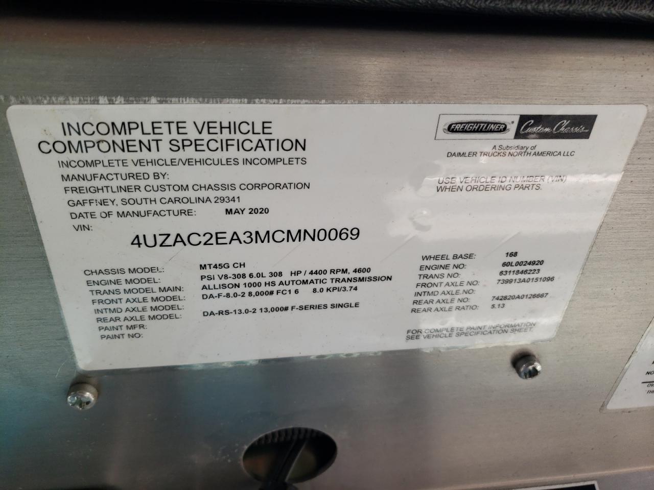 Lot #3308303234 2021 FREIGHTLINER CHASSIS M