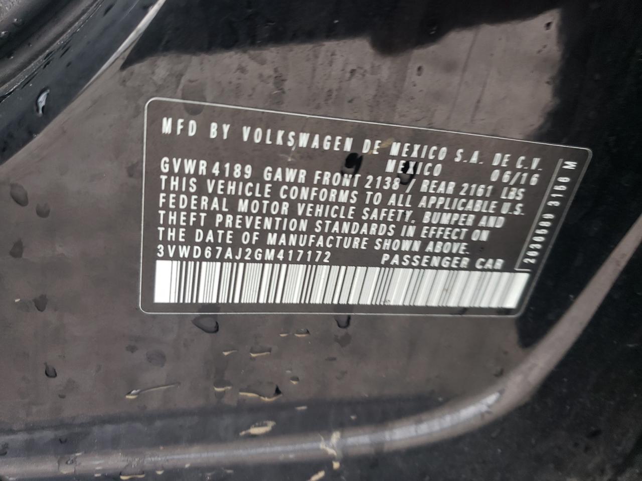 Lot #3301808337 2016 VOLKSWAGEN JETTA SE