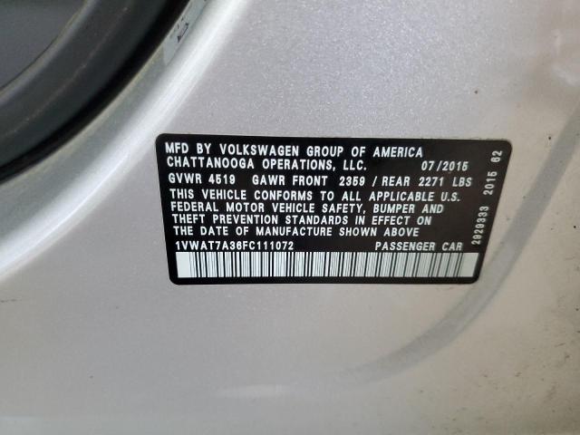 2015 VOLKSWAGEN PASSAT S 1VWAT7A36FC111072