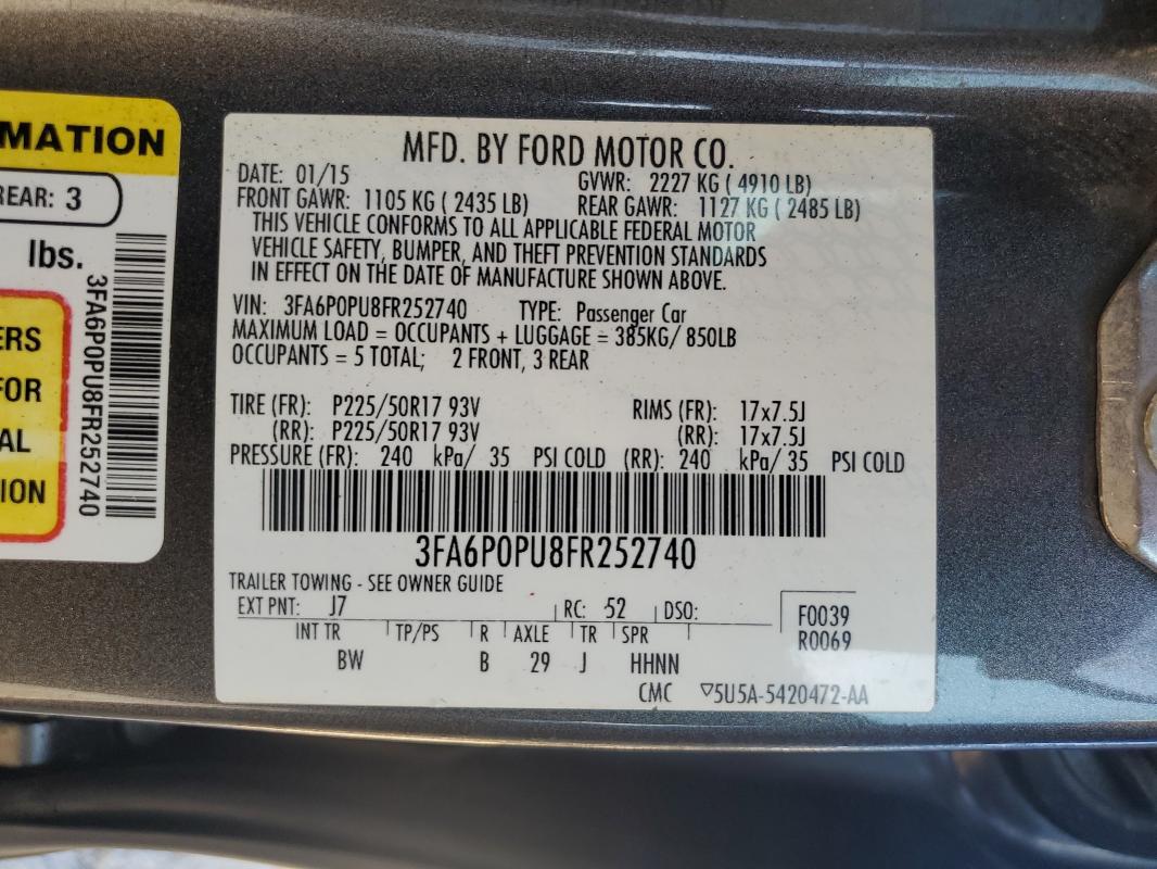 2015 FORD FUSION SE - 3FA6P0PU8FR252740