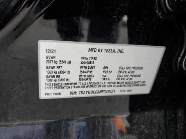 2022 TESLA MODEL Y - 7SAYGDEE8NF349431