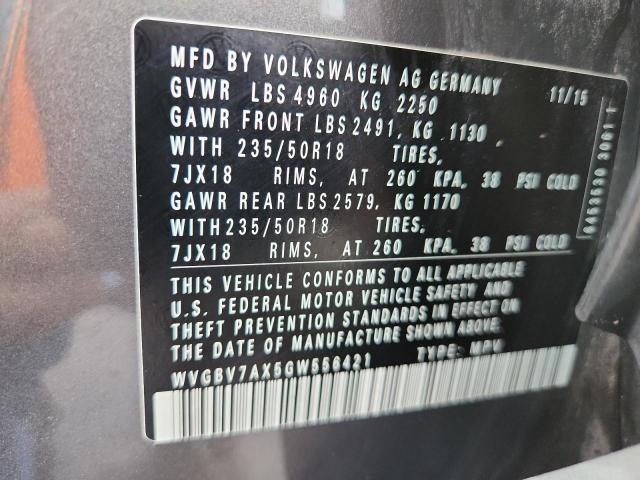2016 VOLKSWAGEN TIGUAN S WVGBV7AX5GW556421