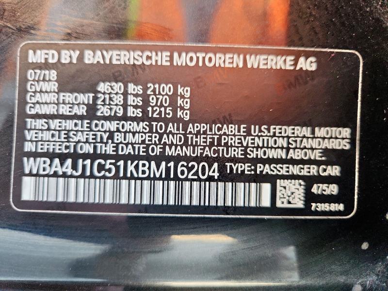 2019 BMW 430I GRAN WBA4J1C51KBM16204